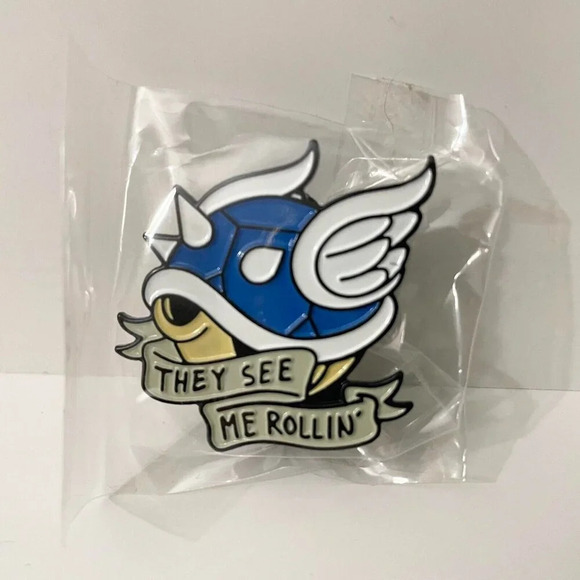 Mario Kart Blue Shell They See Me Rollin Enamel Metal Pin Double Rubber Backing - Picture 2 of 8